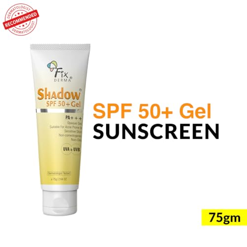 FIXDERMA Shadow Sunscreen Spf 50+ Gel For Oily Skin, Body & Face, Broad Spectrum For Uva & Uvb Protetion For Unisex, Non Greasy & Water Resistant, 75g