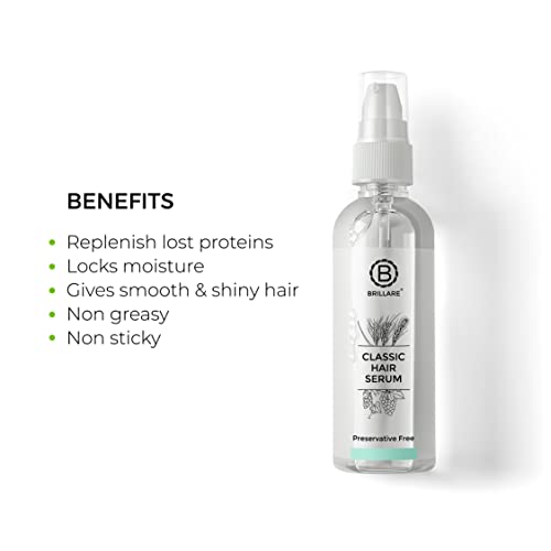 Brillare Professional Classic Hair Serum For Dry Frizzy Hair Women, Enriched With Wheat Germ & Grape Oil, For Smooth, Shiny & Tangle free Hair, 100 ml