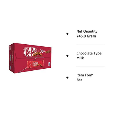 Nestle, Kitkat Pack of 36 pc Of 2 fingers Each Made In UK, Chocolate, 745 gram