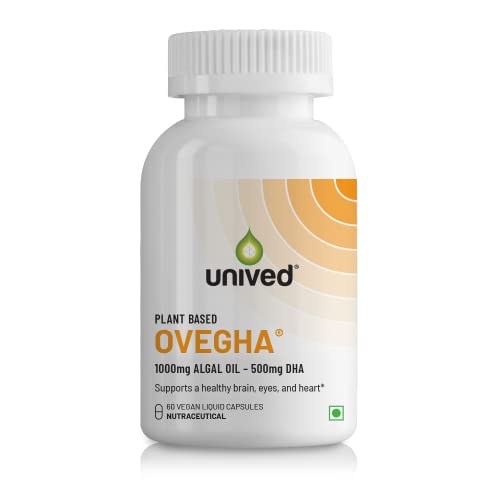 Unived Ovegha Vegan Omega-3 DHA | 1000mg Algae Oil 500mg DHA Per Serving (highest DHA/serving) | forkin, Joint, Brain & Eye Health | 60 Vegan Capsules