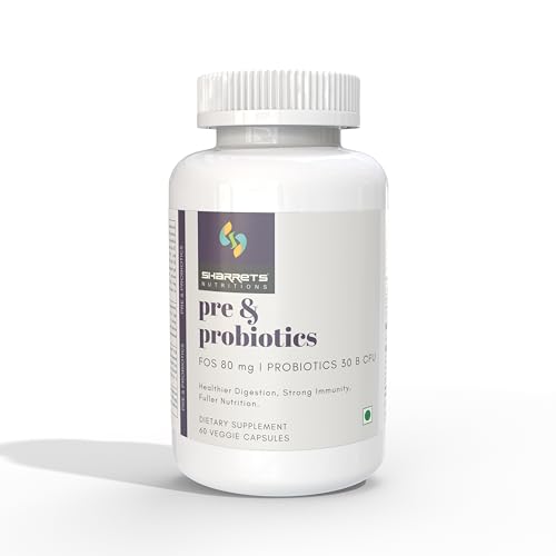 Sharrets Pre & Probiotics 60 Capsules - Gut Health Supplement with FOS Prebiotics & 30 B cfu Probiotic Cultures