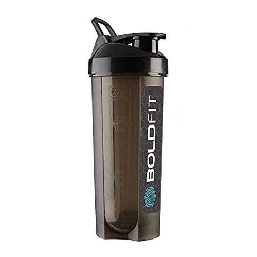 Boldfit Plastic Gym Typhoon Shaker Bottle Sipper Bottle Ideal for Protein, Preworkout (Typhoon Black, 700 Ml)