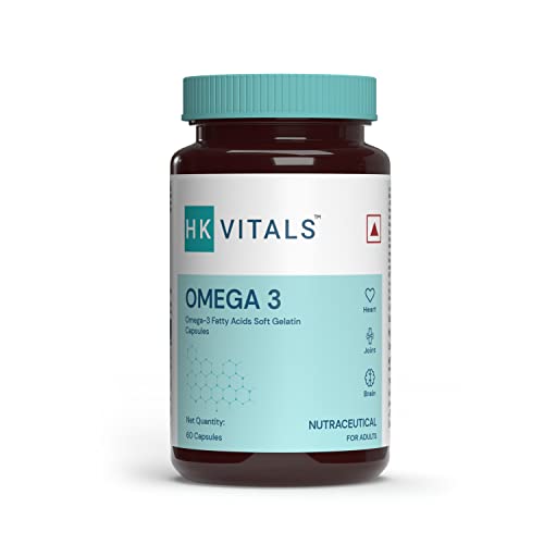 HealthKart HK Vitals Omega 3, 1000 mg Omega 3 with 180 mg EPA & 120 mg DHA, for Brain, Heart, Eyes, and Joints Health, 60 Fish Oil Capsules