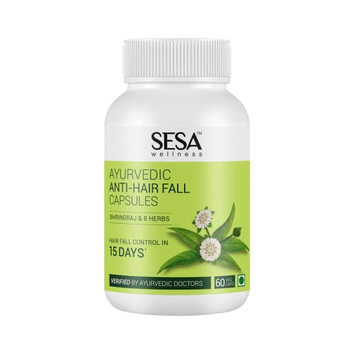 Sesa Ayurvedic Anti-Hair Fall Capsules - Hair Fall Control in 15 DAYS - Bhringraj & 8 Herbs - 100% VEG, 60 Caps