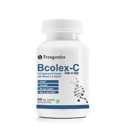 Trexgenics® Bcolex-C One-a-day Complete B-Complex with B12-Vit.C-Inositol 100mg , Energy, Immunity & Nervous System (60 Veg Caps)