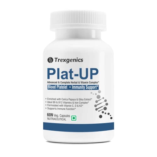 Trexgenics PLAT-UP Platelet Support, Hemoglobin, Advanced Formula VEGAN (60 Veg. Capsules) (Pack of 1)