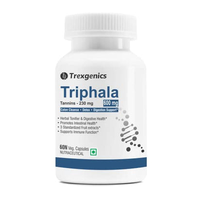 Trexgenics Triphala (230 mg Tannins) 600 mg Digestive Health, Skin Health Vegan & Non-Gmo (60 Veg Capsules)