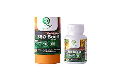 QAADU 360 BOOST Multivitamin Capsules for Men & Women, Ayurvedic Health Supplement with Ashwagandha, Triphala, Brahmi, Giloy – 60 Vegan Capsules