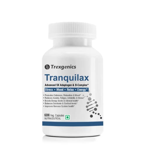 Trexgenics Tranquilax 5X Adaptogen + Full Spectrum Vit B - Complex Capsules for Energy and Nervous System Support (60 Veg Capsules)