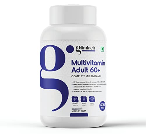 GLIMLACH Multivitamins For 60+ Age, 50 Multivitamin Tablets, with Zinc, Vitamin C, Vitamin D3, Multinseng Extract, Enhances Energy, Stamina & Immunity