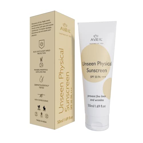 AVEIL Unseen Physical Sunscreen SPF 50 PA+++ - 50ml, Invisible, No White Cast, Prevents Fine Lines & Wrinkles