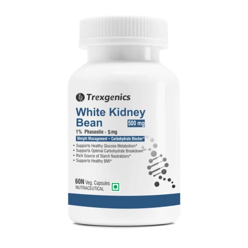 Trexgenics White Kidney Bean 1% Phaseolin 500 mg Carbohydrate Blocker (60 Veg Capsules)