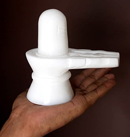 StonKraft 5" White Marble Shiva Lingam/Shiv Ling Shankar Bholenath Shivji Mahadev Bhole Bhandari Idol Murti