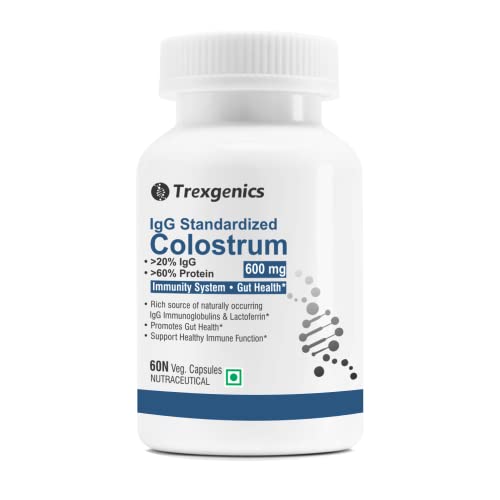 Trexgenics Colostrum 750 mg, 20% IgG, 60% Protein, Immunity, Gut Health Support Veg & Non-Gmo (60 Veg Capsules)
