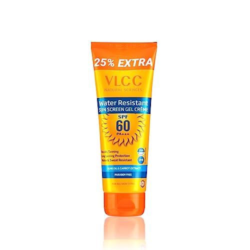 VLCC Water Resistant SPF 60 PA+++ Sunscreen Gel Crème - 100g + 25g Extra- With Niacinamide, Ceramides & Vitamin E.