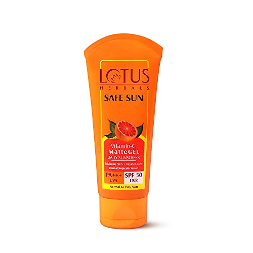 Lotus Herbals Safe Sun Vitamin C Matte Gel Daily Sunscreen | SPF 50 | PA+++ | Paraben Free | Dermato| Anti Pollution | Normal/Oily Skin | 100g, Orange
