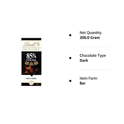 Lindt Excellence 85% Cocoa Dark Chocolate, 2 X 100 G