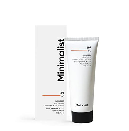 Minimalist Sunscreen Cream SPF 60 PA ++++ | Pregnancy Safe | Photo stable | No White Cast With Potent Antioxidants | For All Skin Types | 50 gm