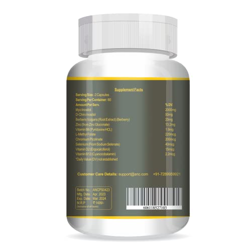 ANC PCOS Supplement - 40:1 Ratio 2000mg Myo-Inositol to 50mg with PCOS Vitamins & Minerals, 60 Capsules