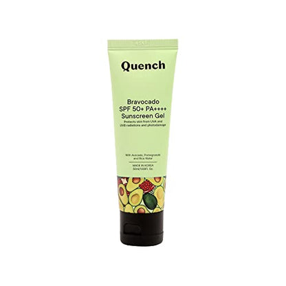 QUENCH Bravocado Sunscreen SPF 50+ PA++++| Korean Sunscreen with Vitamin E & Avocado for Glowing Skiicky| UVA & UVB Protection| For Women & Men (50ml)