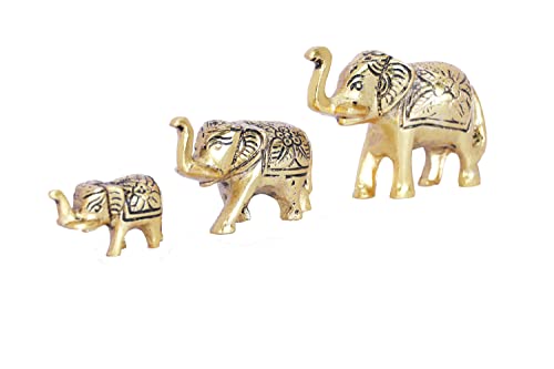 Elephant Showpiece Metal Statue Small Size Gold Polish 3 pcs Set for Decorative Showpiece