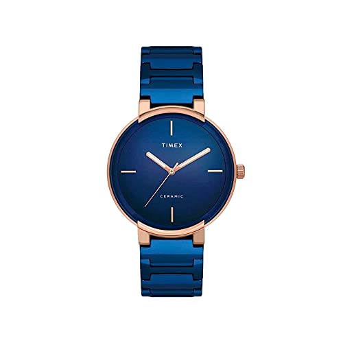 TIMEX Mens 40 mm Blue Dial Ceramic Bracelet Analogue Watch - TWEG21201 (WTITWEG21201, Blue)