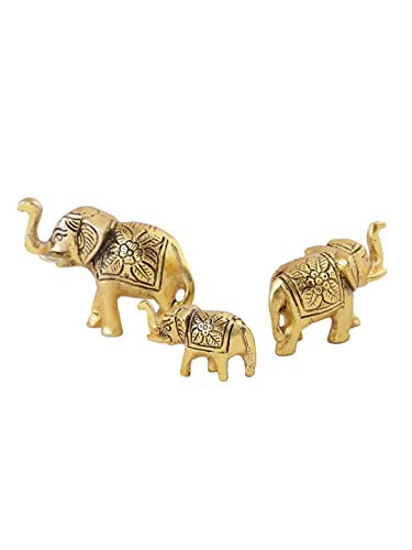 Elephant Showpiece Metal Statue Small Size Gold Polish 3 pcs Set for Decorative Showpiece