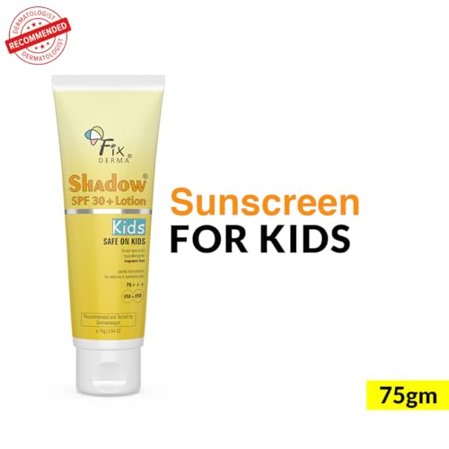 Fixderma Shadow Sunscreen SPF 30+ Lotion for Kids | Sunscreen for Sensitive Skin,Sunscreen for Body UVB Protection,Non Greasy & Water Resistant - 75gm