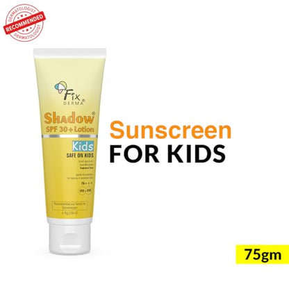 Fixderma Shadow Sunscreen SPF 30+ Lotion for Kids | Sunscreen for Sensitive Skin,Sunscreen for Body UVB Protection,Non Greasy & Water Resistant - 75gm