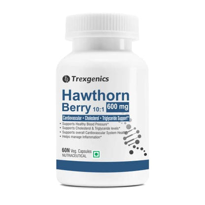 Trexgenics Hawthorn Berry 600 mg Cardiovascular, Cholesterol, triglycerides, Blood Pressure Support Vegan & Non-Gmo (60 Veg. Capsules)