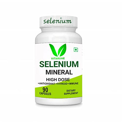 Vitaruhe® Selenium High Strength | 90 Capsules | Contributes to Normal Thyroid Function, Immune Function, Hair, Skin & Nails | Essential Trace Mineral