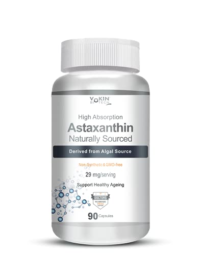 Vokin Biotech Astaxanthin 29mg - Naturally Sourced from Algae - Non-Synthetic - Best or Healthy Ageing - 90 Capsules