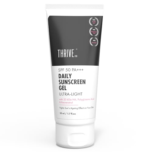 ThriveCo Ultra-Light Daily Sunscreen Gel,Mineral-Based SPF 50 PA+++ for Protection Against UVA/UVB rAll Skin Types 50 ml Skin Hydration and Protection