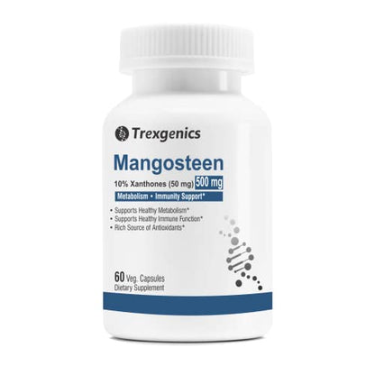 Trexgenics Mangosteen 10% Xanthones 500 mg Fat Metabolism, Sugar Levels, Immunity, Weight Management Support Vegan (60 Veg Capsules)