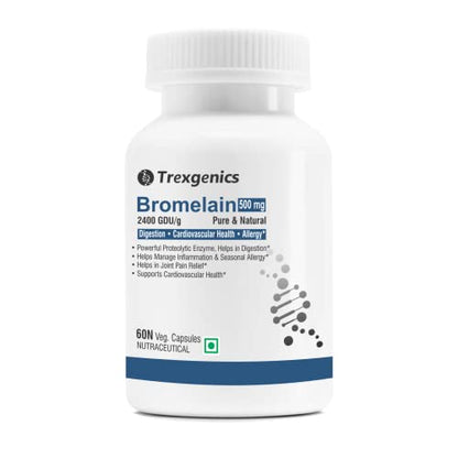 Trexgenics BROMELAIN 500 mg 2400 GDU/gm Natural Digestion, Joint Health Support VEGAN & NON-GMO (60 Veg. Capsules)