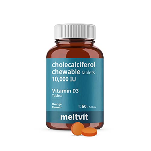 MELTVIT Chewable Vitamin D3 10000 IU - Cholecalciferol Vitamin D Supplement for Women & Men | Orange Flavour - 60 Tablets