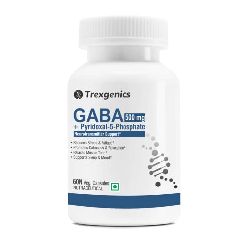 Trexgenics GABA (Gamma aminobutyric aicd) 500mg, Pyridoxal 5 Phosphate 1 mg, Neurotransmitter, Stress, Sleep Support (60 Veg Capsules)