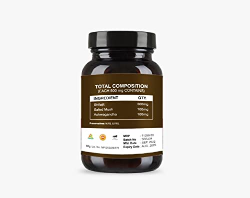 Elite Health SHILAJIT Capsules with Safed Musli and Ashwagandha Extract, Original Himalayan Shilajeeck of 1, Count-60 (Ayush Approved & GMP Certified)