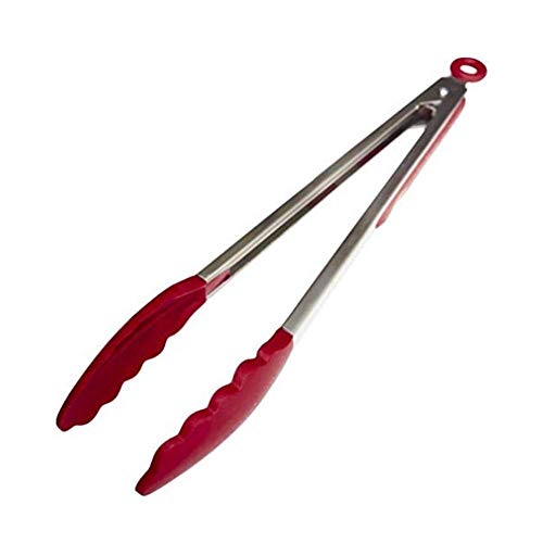 Femora Premium Virgin Silicone Food Tongs with Grip Handle (9 inches), Red