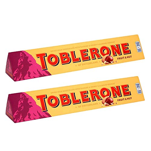 Toblerone Fruit & Nut with Raisins, Honey and Almond Chocolate Bar Pack of 2, x 100 g