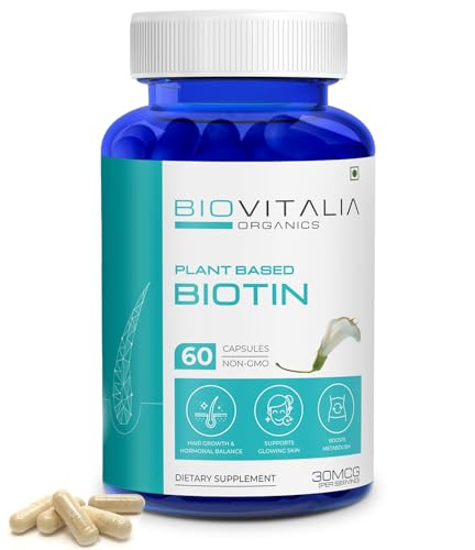 Biovitalia Organics Biotin 30mcg Capsule | Supports Hairs & Nails Growth | Promotes Hormonal Balanceary Supplement for Men & Women - 60 Vegan Capsules