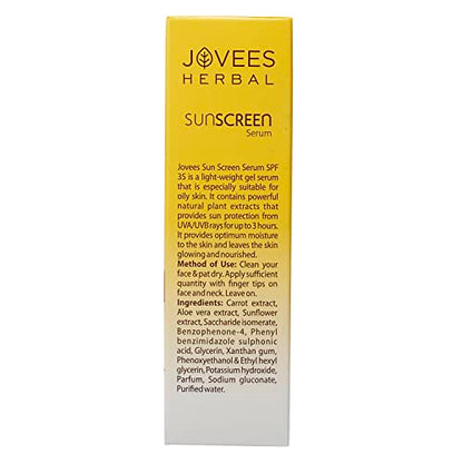 Jovees Herbal Sunscreen Face Serum SPF 35 with Aloe Vera, Carrot and Sunflower Extract, 30ml