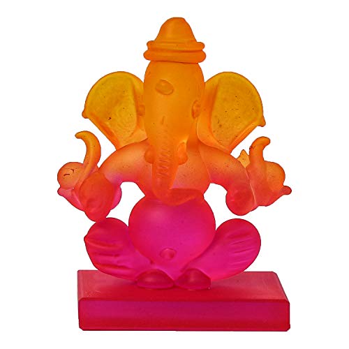 eCraftIndia Pink and Orange Double Sided Crystal Car Ganesha Showpiece