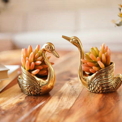 BEHOMA Metal Pair of Swans for Good Luck and Love | Candle Holder for Home Decor (Candles/Plants etc not Included)