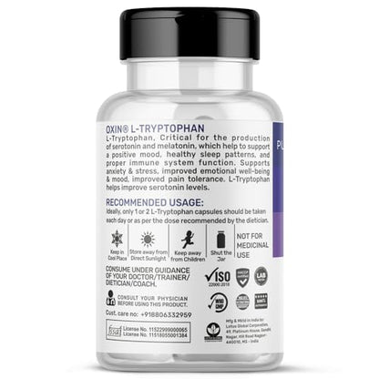 Oxin Nutrition L Tryptophan 500mg Capsule Pure Series Supports Restful Sleep and Relaxation (120 Capsules)