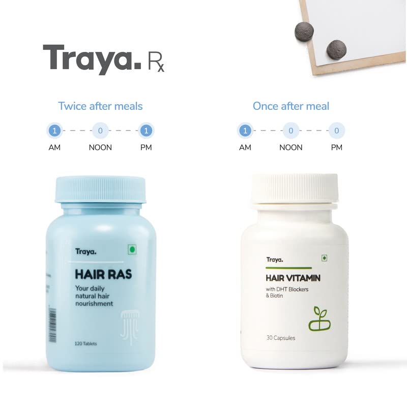 Traya Hair Growth Supplements Combo, Hair Ras (120 Tablets) + Hair Vitamins (30 Tablets) | 12 mcg Biotin & Ashwagandha Tablets for Healthy Hair