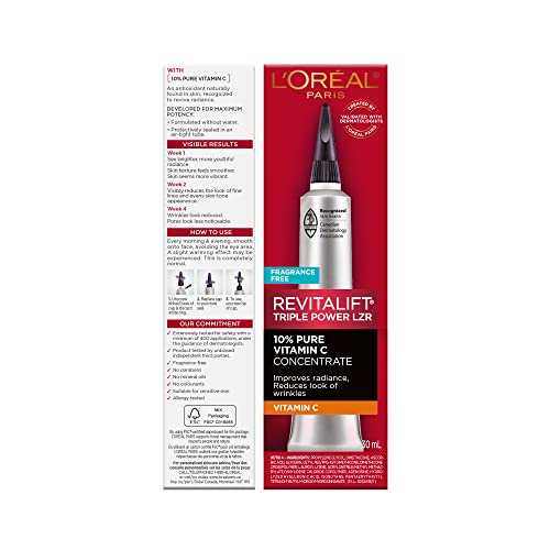 L'Oreal Paris Revitalift Derm Intensives Vitamin C Serum For Radiant & Brighter Skin, Even Skin Tone & Visibly Reduced Wrinkles, 30ml