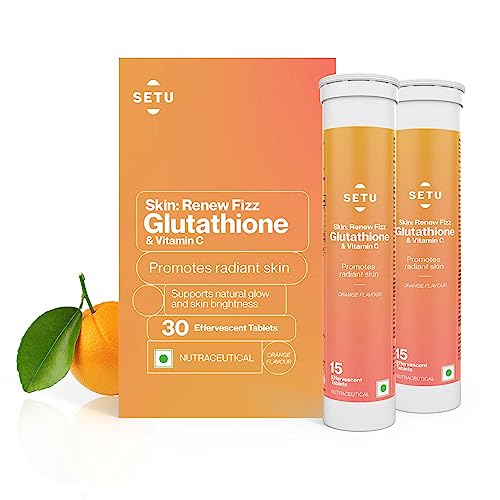 Setu Skin Renew - 30 Effervescent Tablets (Pack of 1) | Glutathione Tablets With Vitamin C | Orange Flavour