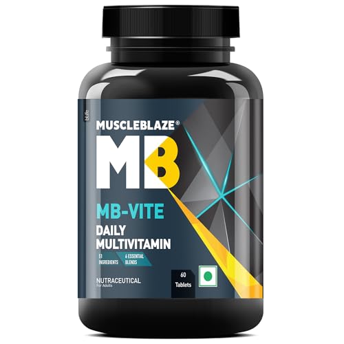 MuscleBlaze MB-Vite Daily Multivitamin with 51 Ingredients and 6 Essential Blends, 100% RDA of Immunergy, Strength & Recovery, 60 Multivitamin Tablets