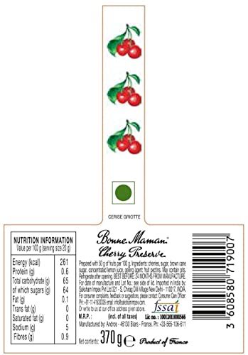 Bonne Maman Cherry Preserve, Marmalade Fruit Jam, 13 oz / 370 g